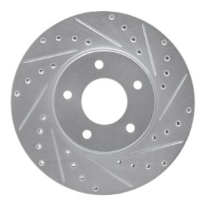 Jaguar XK8 Brake Rotor (1) - Front Right - R1 Concepts - Drilled & Slotted - Silver - `97-`03